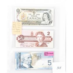 3 royal canadian mint bank notes; 1973 one