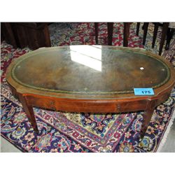 vintage leather top inlaid parlour table circa