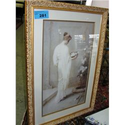 Nicely framed woman picking flowers print