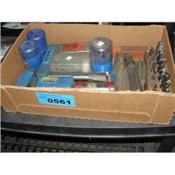 Box of machine shop drill bits and boars