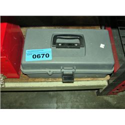 Grey plastic toolbox and contents