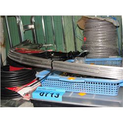 Shelf lot of hardware and misc; hose banding etc