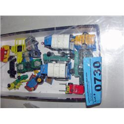 Box of  assorted diecast metal cars and trucks