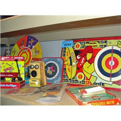 Shelf lot of assorted vintage childrens toys and