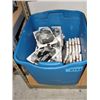 Image 1 : Blue plastic storage tote filled with assorted