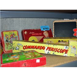 Shelf lot of assorted vintage childrens toys and