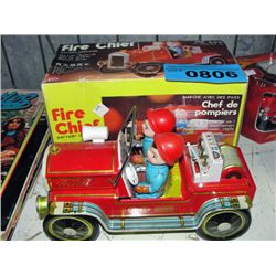Firechief battery operated tin toy lithograph fire