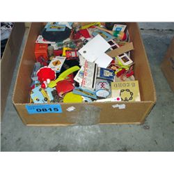 Box of assorted collectables; cards, pins,