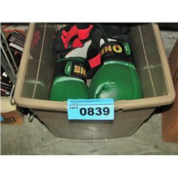 Box of mixed martial arts training gear;