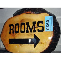 Burl wood rooms sign