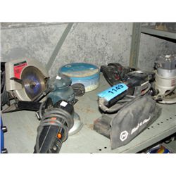 Shelf lot of assorted power tools