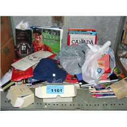 Shelf lot of assorted sports memorabilia