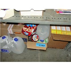 Shelf lot of assorted snack foods, beverages, etc