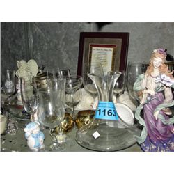 Shelf lot of assorted glasswares misc and