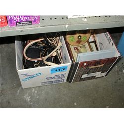 Box of ladies hand bags and a box of picture