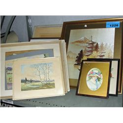 Shelf lot of prints pictures and original art