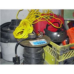 Shelf lot of misc items; jerry can, tire pressure