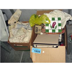 2 boxes of household items; glassware etc