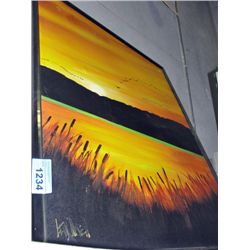 Framed original mid century oil on canvas painting