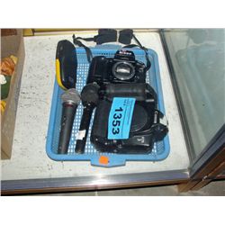 Nikon and cannon film camera, 2 microphones and