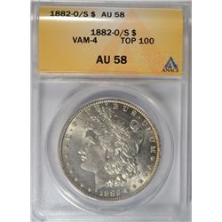 1882 O/S MORGAN DOLLAR ANACS AU 58