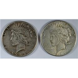 ( 2 ) NICE CIRCULATED PEACE DOLLARS, 1923-S AND 1926-S