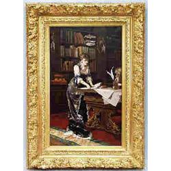 EMIL THEODOR RICHTER (1801-1878) German school. "Young Lady in a Library". Oil on canvas. Signed low