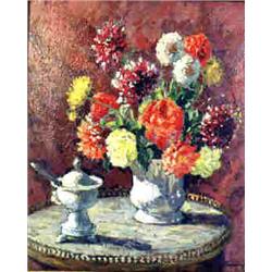 JAC MARTIN-FERRIERES (1893-1972) French school. "Nature Morte avec Fleures". Oil on wood panel. Sign