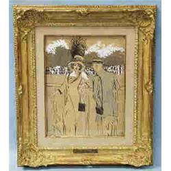 JUAN GRIS (1887- 1927) Spanish school. "Aux Courses." A gouache, pen and black ink on tan paper. Sig