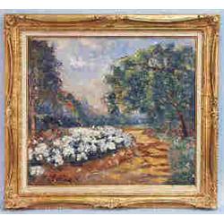 EMMANUEL DE LA VILLEON (1858-1940) French school. "Rosiers Blancs a Salvar (Nievre)." An important o