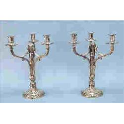 GALLIA, FRANCE - A pair of turn of the century silver plated bronze candelabra. The central column w