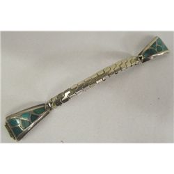 Vintage Woman's Turquoise Silver Inlay Watch Tips