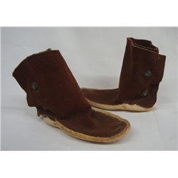 Pair Native American Child's High Top Suede Moccasins