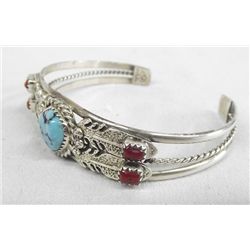 Navajo Sterling Turquoise Bracelet - Running Bear