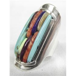 Apache Sterling Tower Inlay Ring - Carlos Eagle