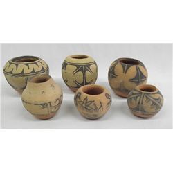 Six Vintage Santa Domingo Mini Pots, Some Signed