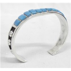 Old Navajo Pawn Silver Turquoise Bracelet - Cadman