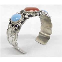 Navajo Coin Silver Turquoise Bracelet - L. Yazzie