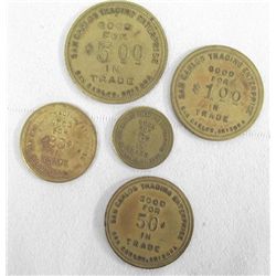 Five 1900 San Carlos Arizona Gila County Tokens