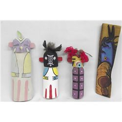 Four Wooden Hopi Kachinas-Individually Signed