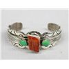 Image 1 : Navajo Silver Coral Turquoise Bracelet - C Johnson