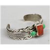 Image 2 : Navajo Silver Coral Turquoise Bracelet - C Johnson