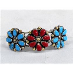Navajo German Silver Turquoise Coral Bracelet