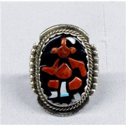 Zuni Sterling Inlay Mudhead Kachina Ring - Calavaza