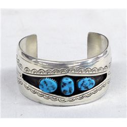 Vintage 1970s Navajo Sterling Turquoise Bracelet