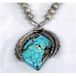 Navajo Sterling Turquoise Pawn Pendant Necklace