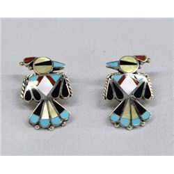 Zuni Sterling Inlay Thunderbird Earrings