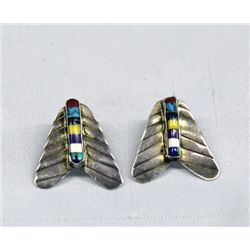 Zuni Sterling Silver Multi Stone Inlay Earrings