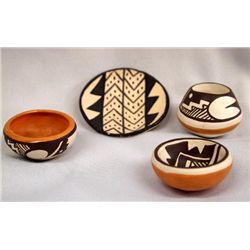 4 Miniature Isleta and Acoma Pottery Bowls