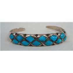 Navajo Silver Channel InlayTurquoise Bracelet